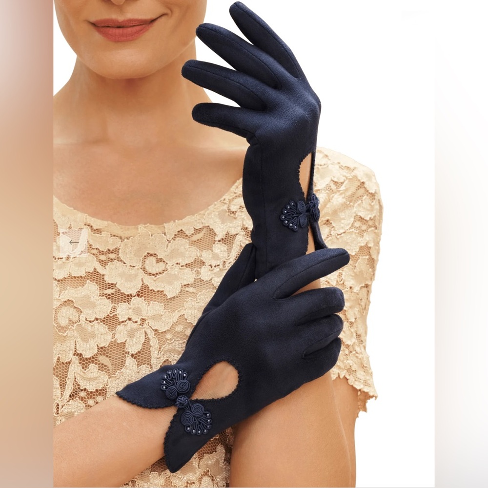 Powder Designs UK sumptuous Suki gloves/tonal soutache detail/vintage vibe-NWT